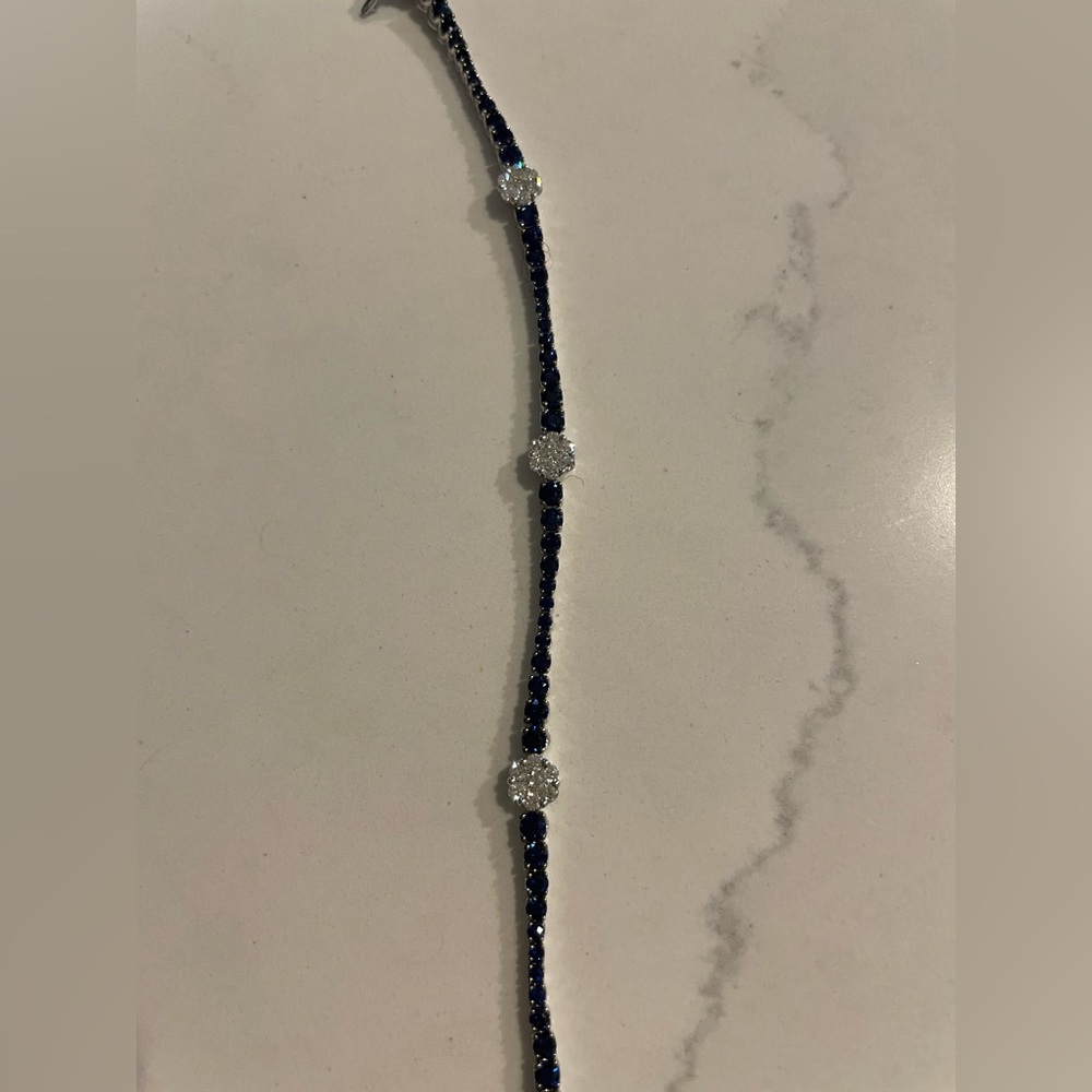 Blue Sapphire & Diamond Tennis Bracelet